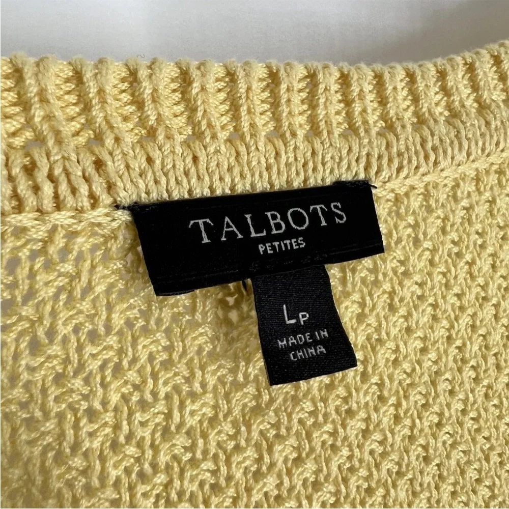 Talbots Cotton Sweater Womens Size Large P Yellow Textured Knit Tassel Accent